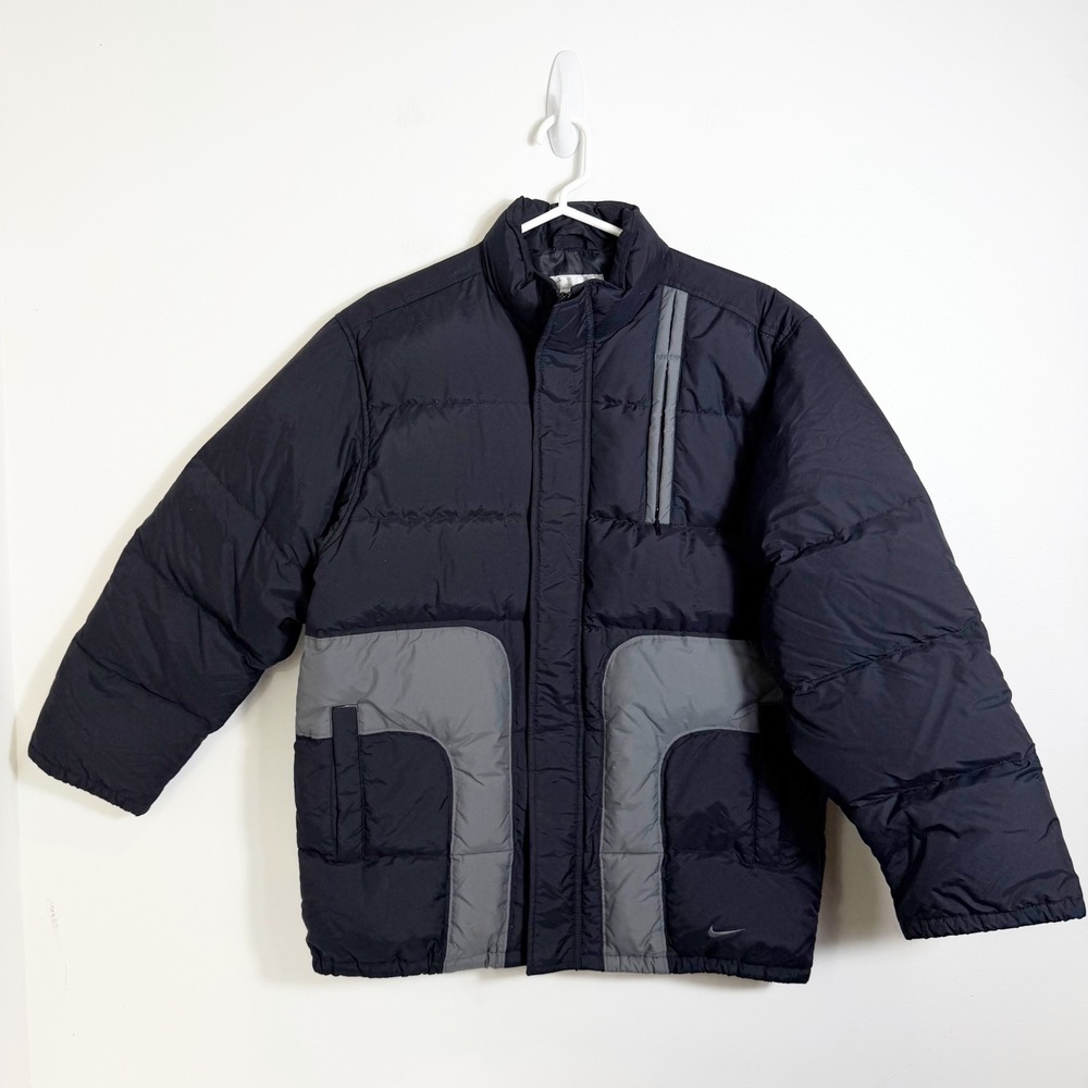 VTG Y2k Nike Puffer Jacket Boys XL(18-20) Black Gray Padded Full Zip Coat